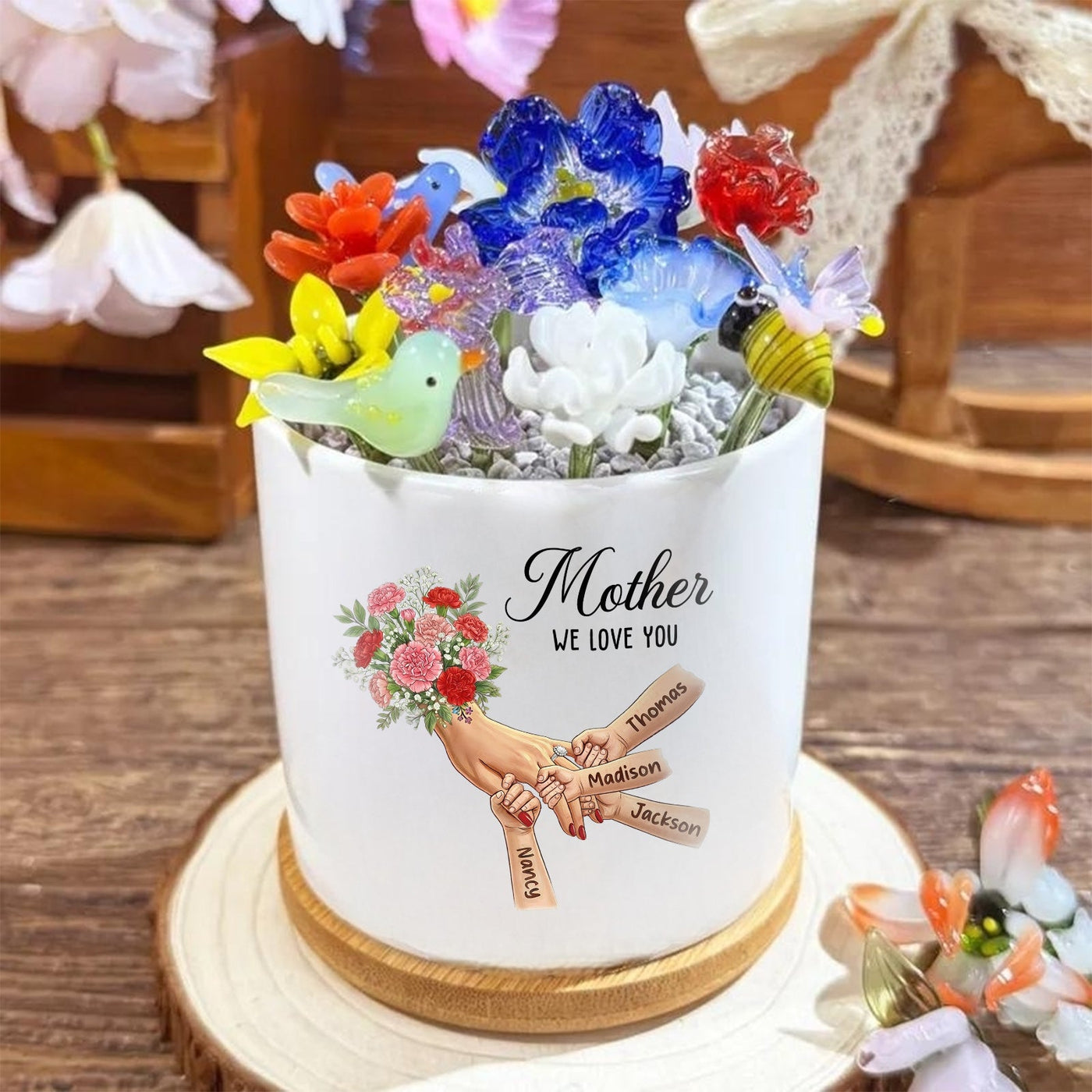 Personalized Carnation Plant Pot-Personalized Mom Holding Hands|Best Mother's Day Gift– Timeless Gift for Every Home