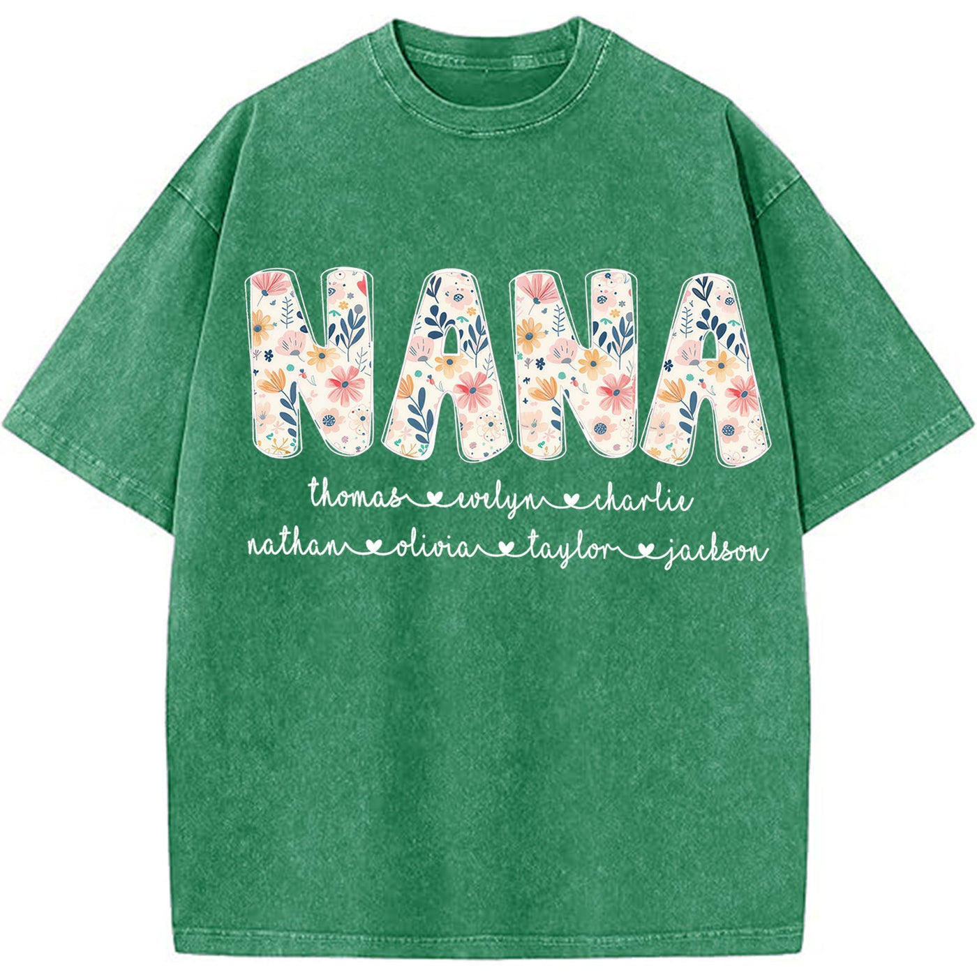 Personalized Nana Vintage Washed Sweatshirt with Grandkids' Names - Floral Grandma Gift
