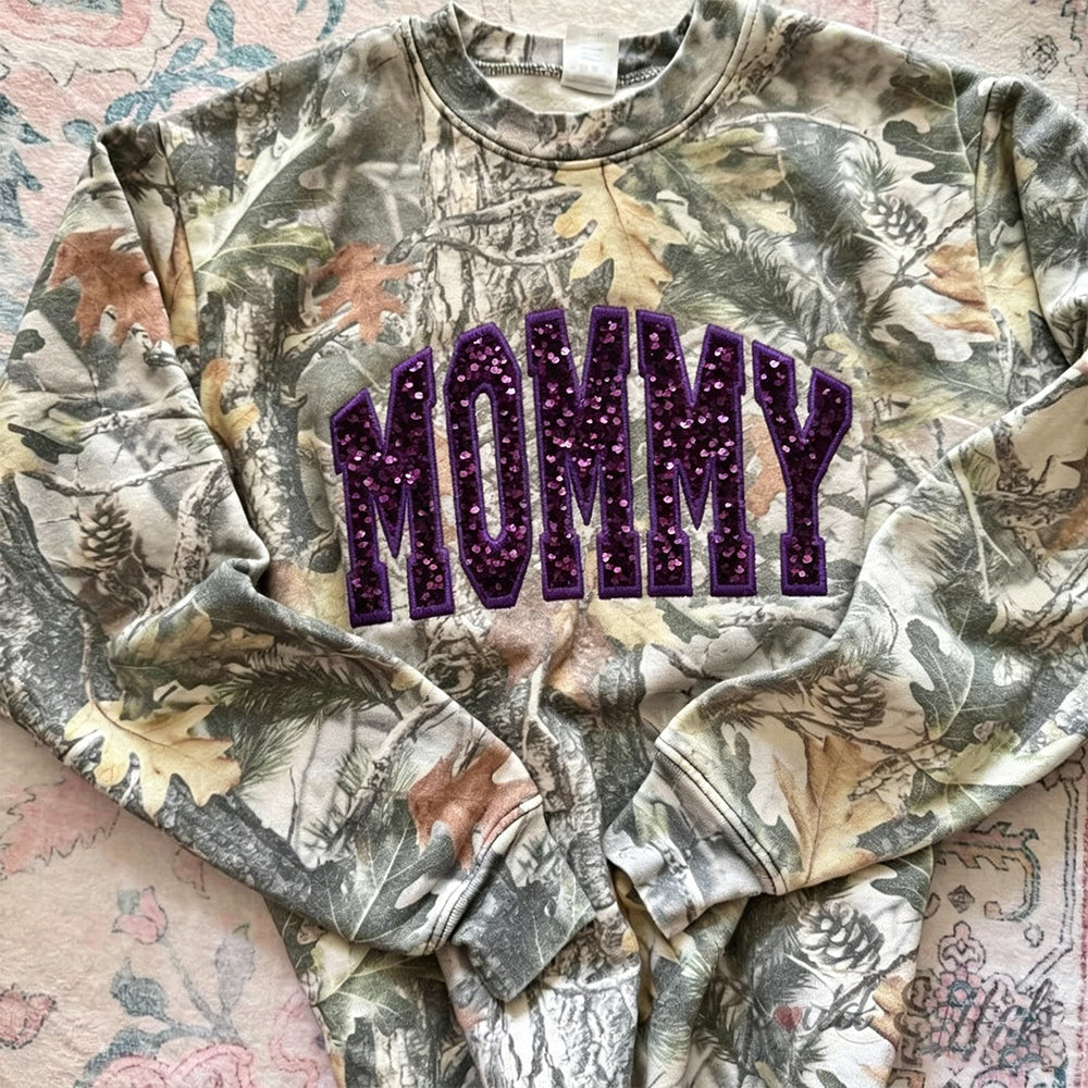Custom Sequin MAMA Camo Sweatshirt Embroidered Sequin T-Shirt Hoodie | Mother's Day Gift