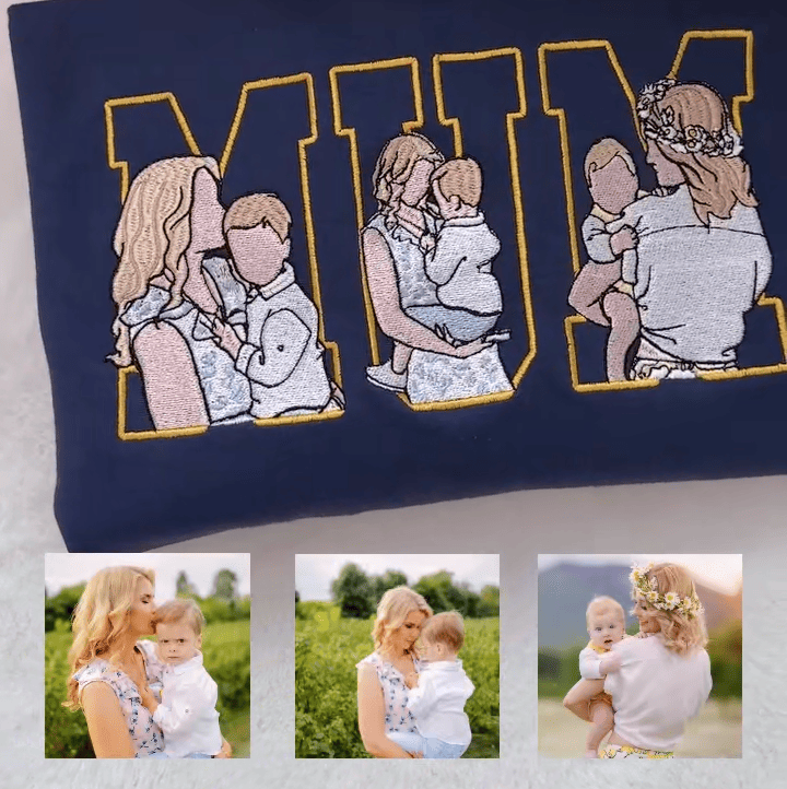 Custom Photo Portrait Embroidery Sweatshirt, Gift For Dad/Mum/Family