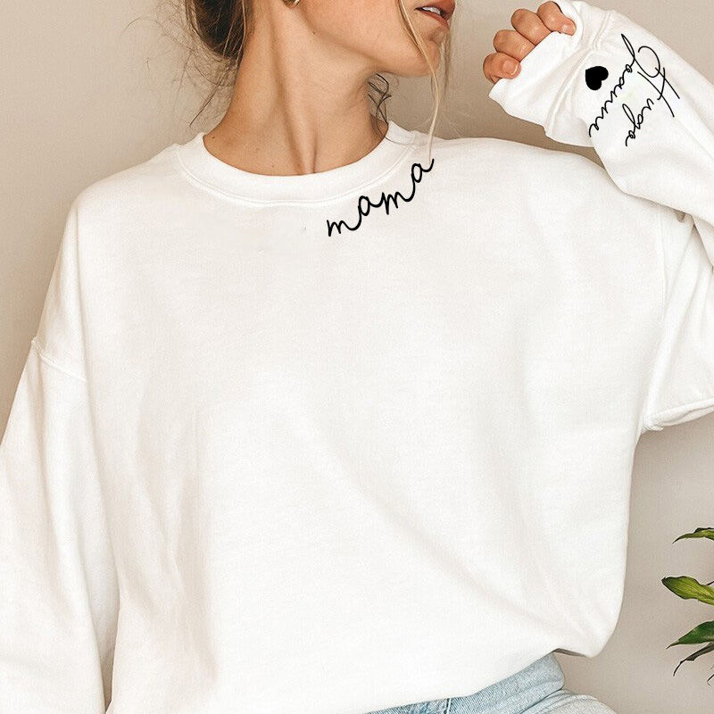 Personalized Mama T-shirt with Custom Name On The Sleeve for Mother's Day
