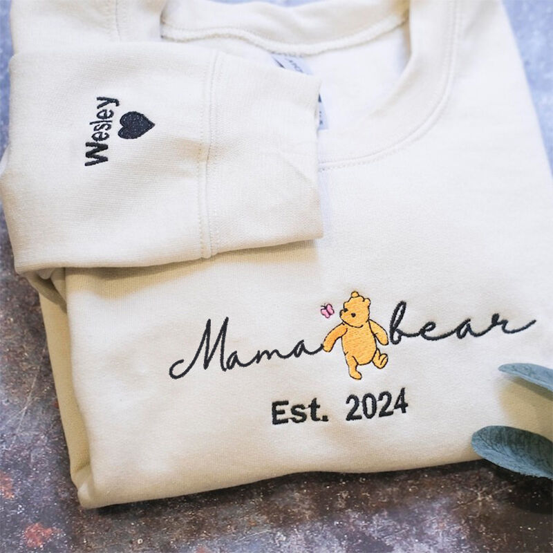 Personalized Sweatshirt Embroidered Mama Bear with Custom Names Design Warm Gift for Mother's Day