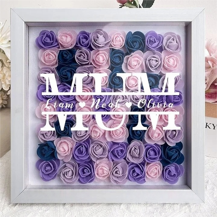 Custom Personalized Mum Flower Shadow Box With Kids Name | Mother’s Day gift