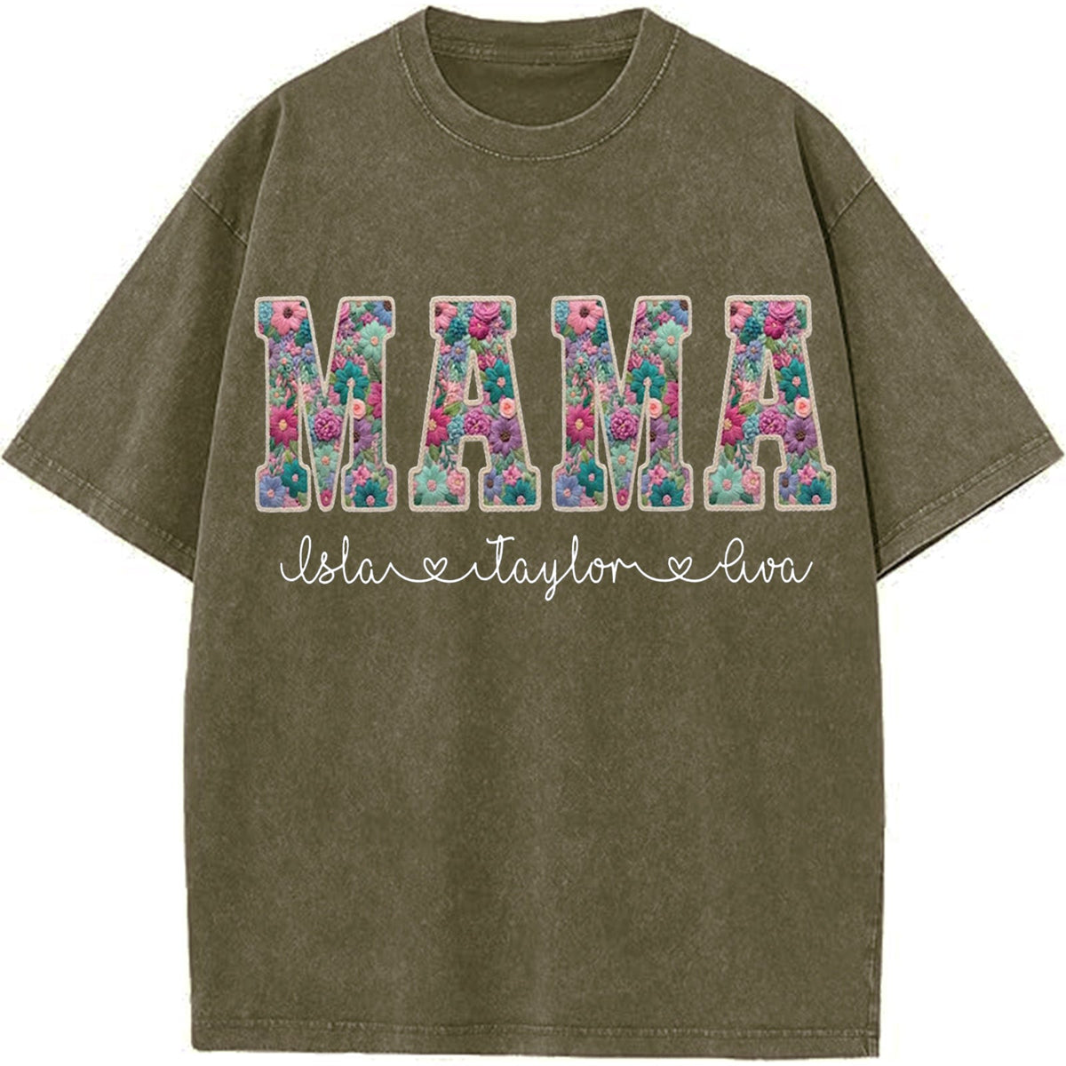 Personalized Floral "MAMA"  Vintage Washed Sweatshirt – Custom Kids Names Gift for Mom