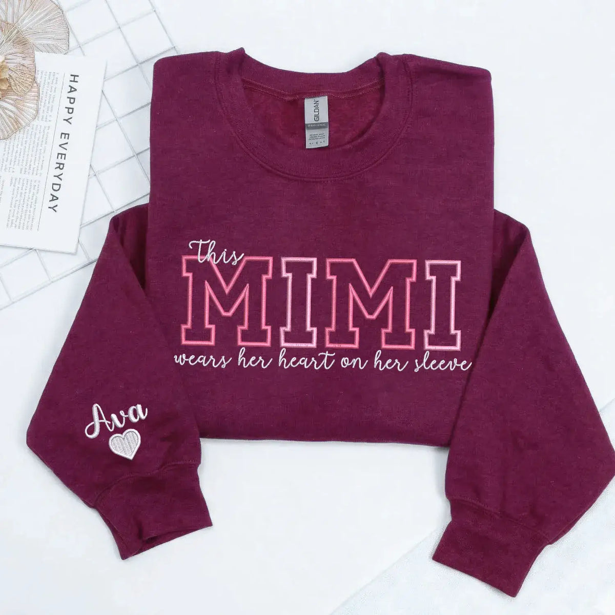 Custom Embroidered This Mimi Wears Her Heart on Her Sleeve Sweatshirt | Mother's Day Gifts