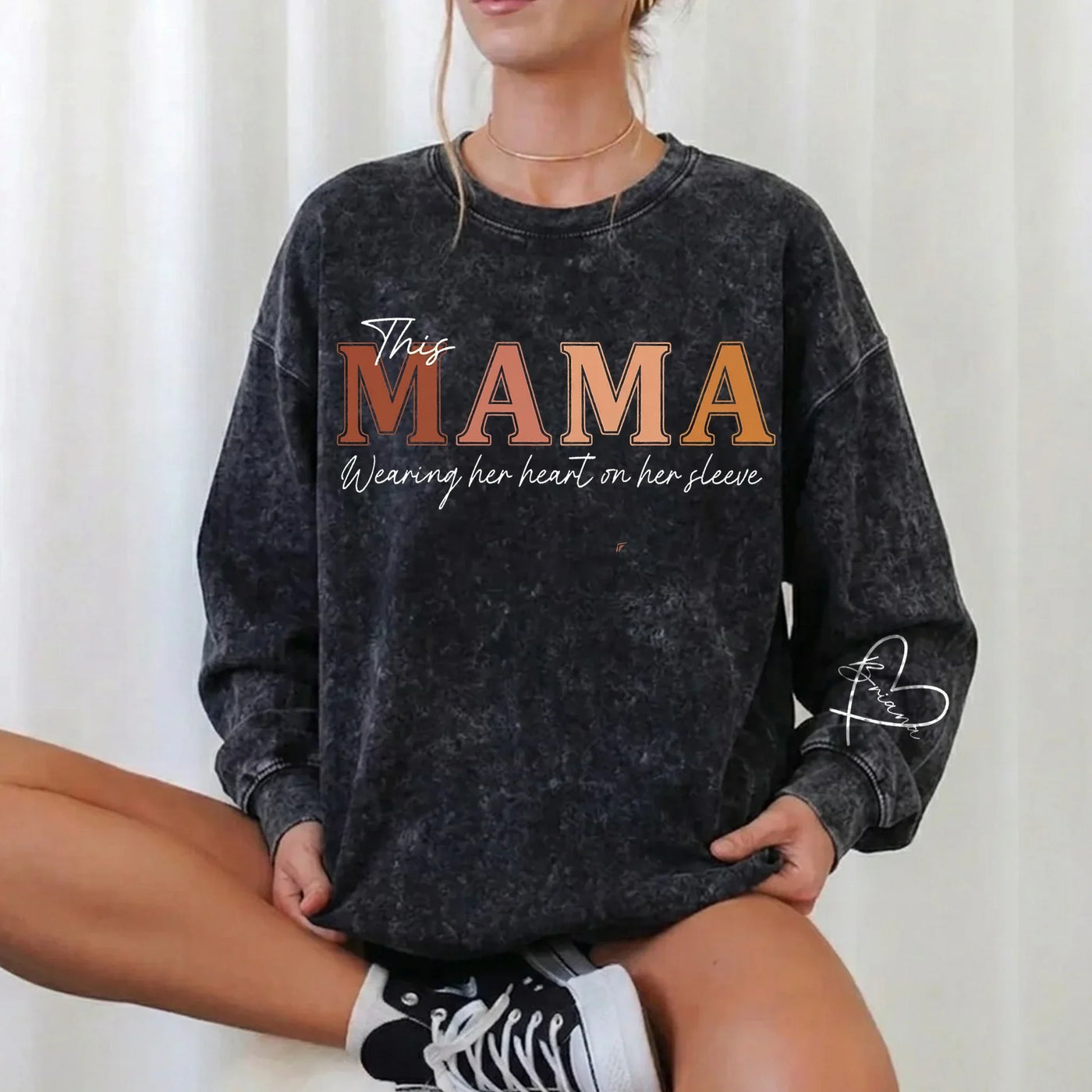 Wear Your Heart on Your Sleeve – Personalized Mama Washed Sweatshirt with Kids’ Names