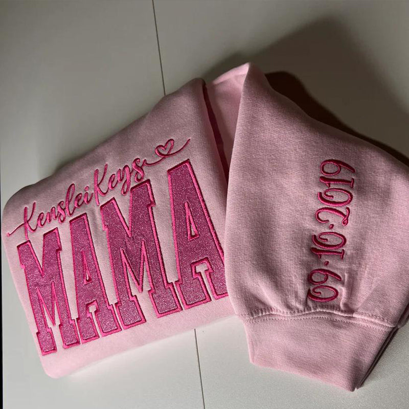 Custom Mama Glitter Embroidered Sweatshirt With Loving Children‘s Name | Mother's Day Gift