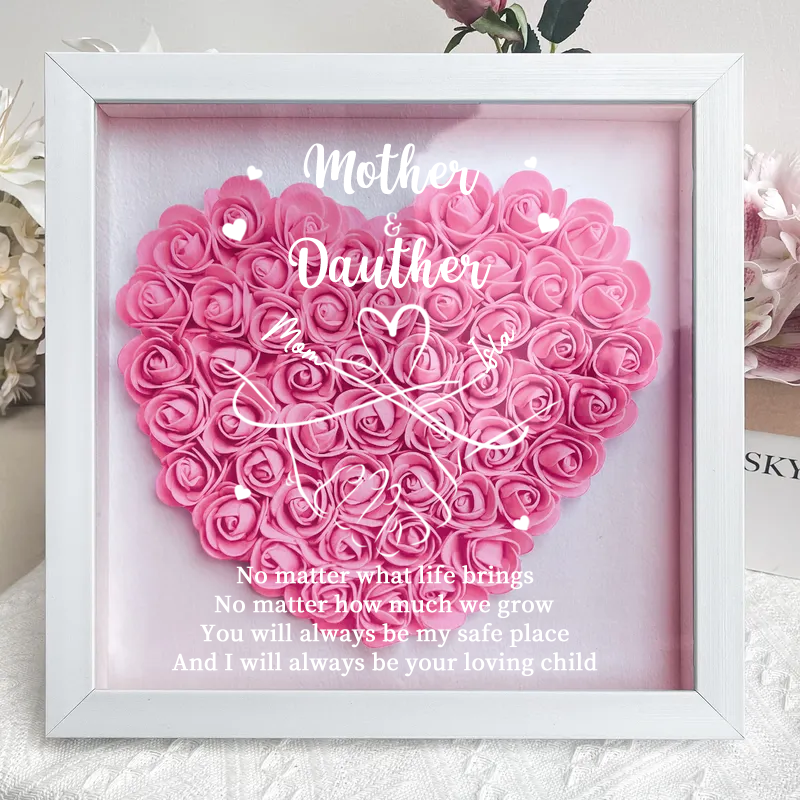 Personalized Flower Shadow Box, mother and daughter hand by hand- Mother's Day Gift