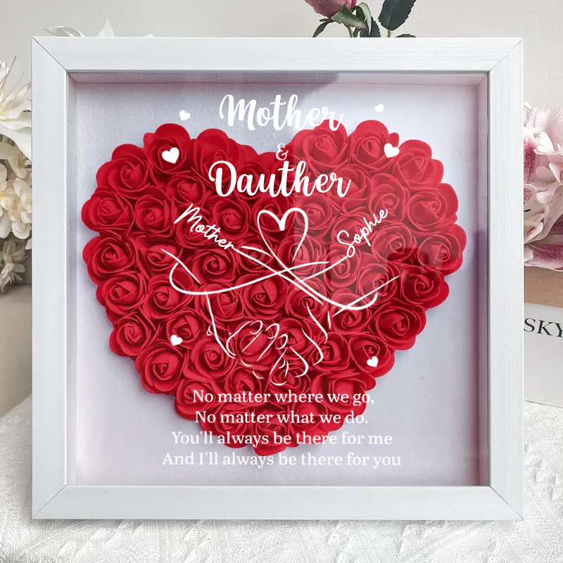 Personalized Flower Shadow Box, mother and daughter hand by hand- Mother's Day Gift