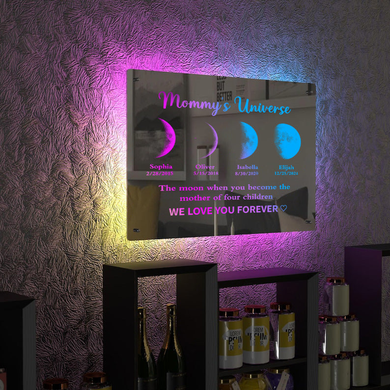 Custom Led Mirror Light Frame With Text And Date-Mum's Universe