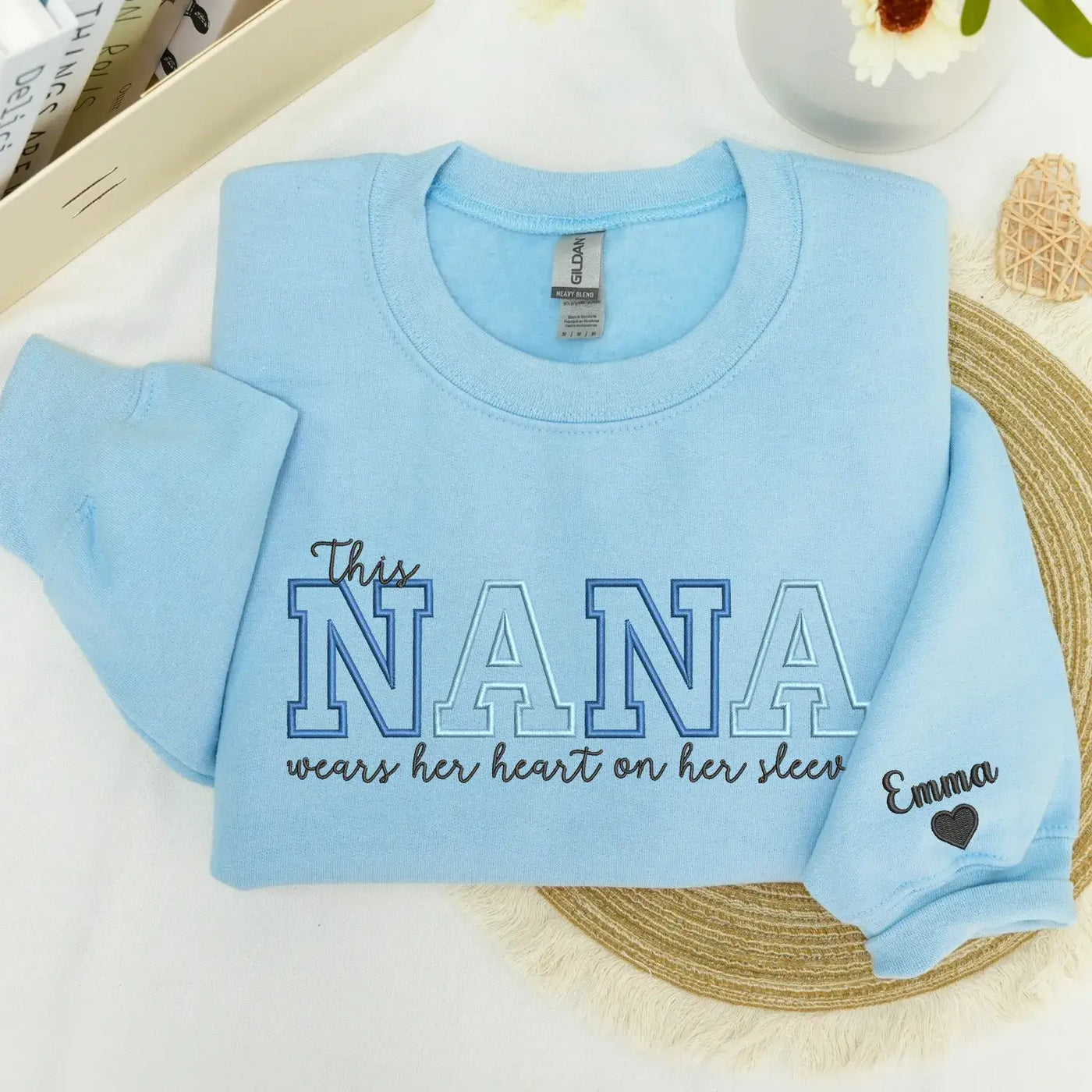 Custom Embroidered This Nana Wears Her Heart on Her Sleeve Sweatshirt | Mother's Day Gifts