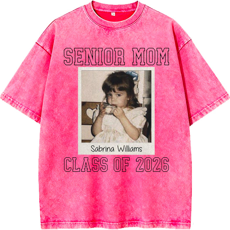 Custom Senior Mom 2026 Vintage Throwback Photo Washed Sweatshirt for Mom