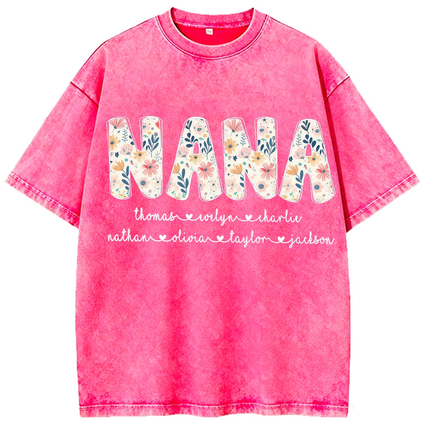 Personalized Nana Vintage Washed Sweatshirt with Grandkids' Names - Floral Grandma Gift