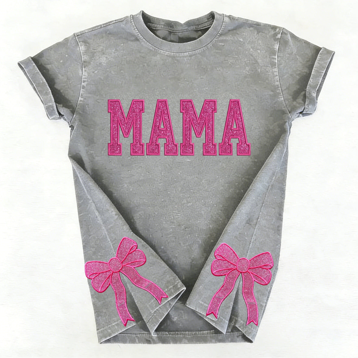 Custom Trendy and Cute Mama Embroidered Glitter Side Bow Washed Sweatshirt | Mother's Day Gift