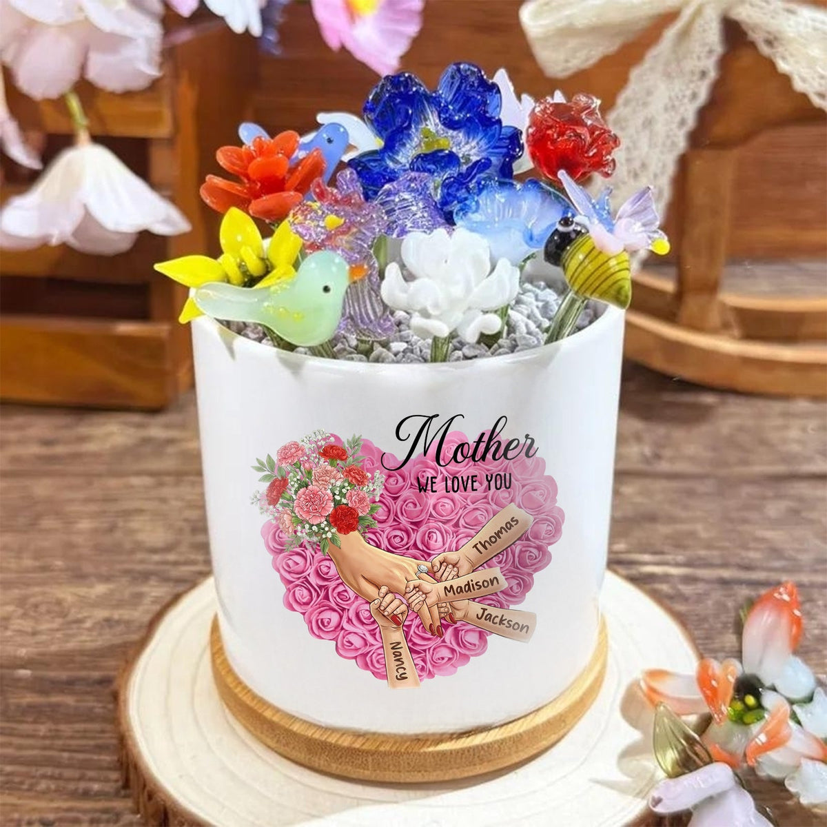 Personalized Carnation Plant Pot-Personalized Mom Holding Hands|Best Mother's Day Gift– Timeless Gift for Every Home