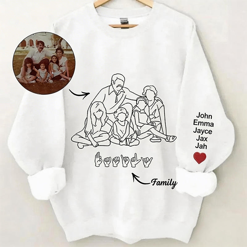 Custom Photo Outline Embroidered Sweatshirt with Sign Language | Mother's Day Gift