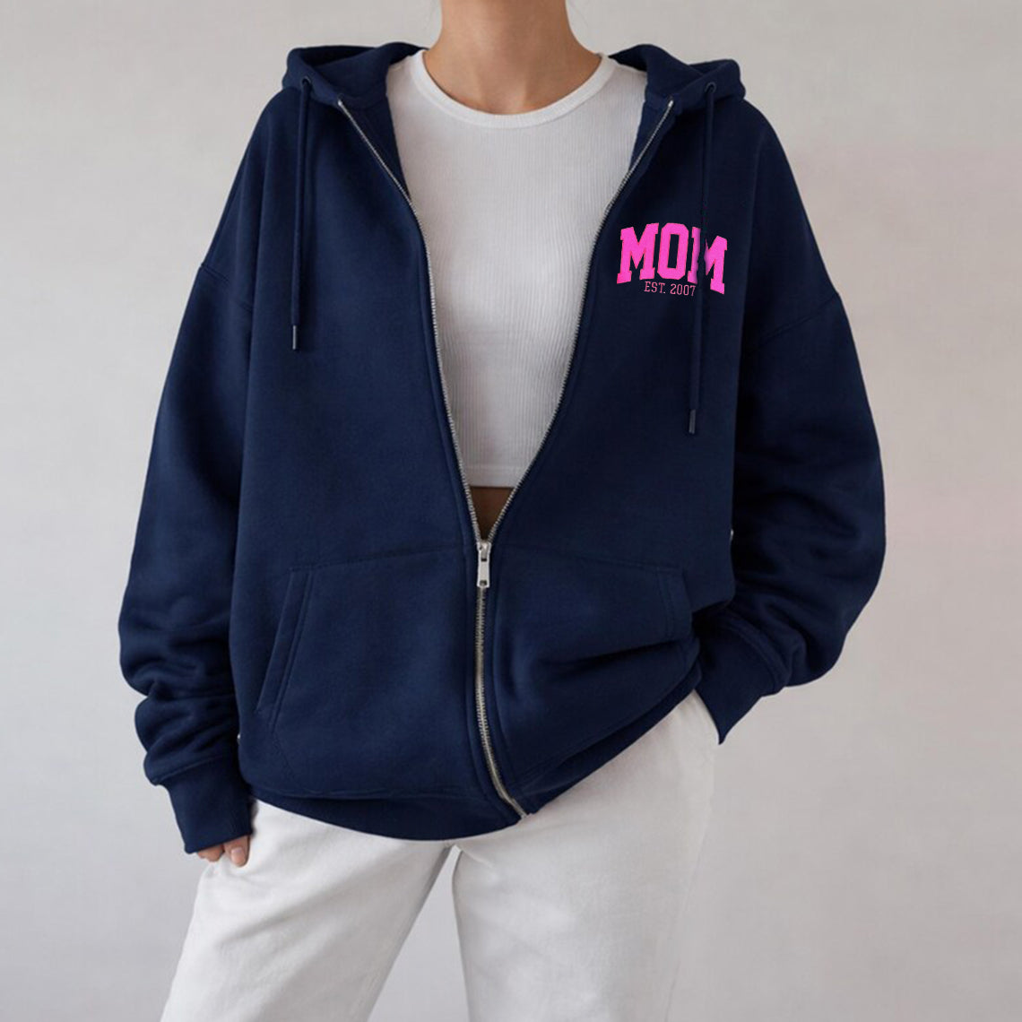 Custom Glitter Mom Full Zip Sweatshirt | Gift for Mom