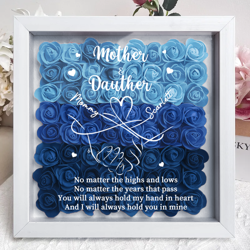 Personalized Flower Shadow Box, mother and daughter hand by hand- Mother's Day Gift