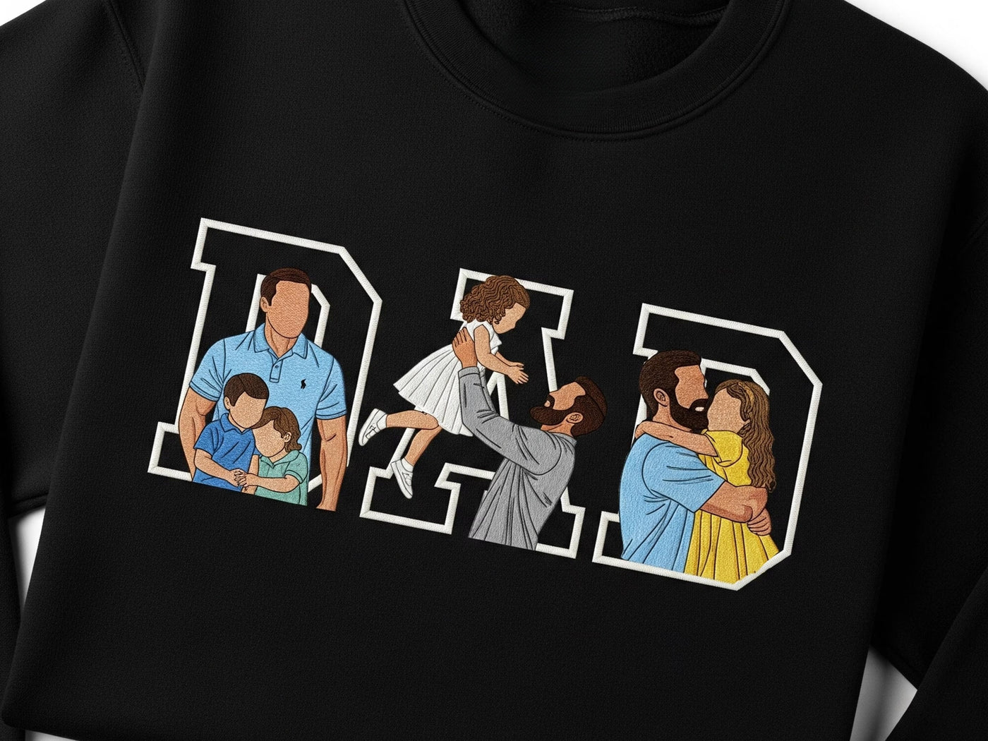 Custom Photo Portrait Embroidery Sweatshirt T-shirt Father's Day- Gift For Dad