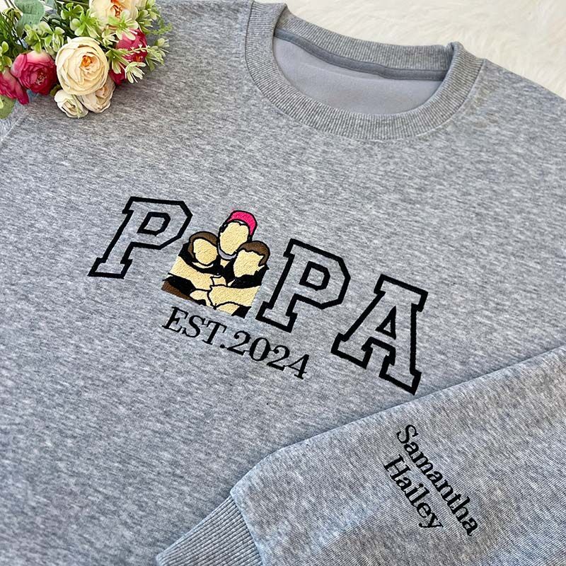 Custom Portrait from Photo Sweatshirt Embroidered Dad,Papa Sweatshirt