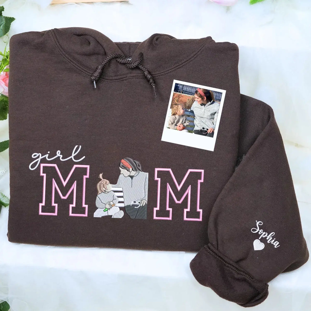 Custom Girl Mom with Embroidered Portrait from Photo and Kids Name Sweatshirt | Mother's Day Gift