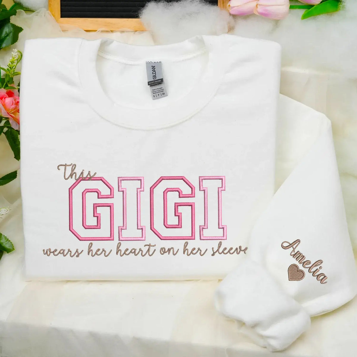 Custom Embroidered This Gigi Wears Her Heart on Her Sleeve Sweatshirt | Mother's Day Gifts