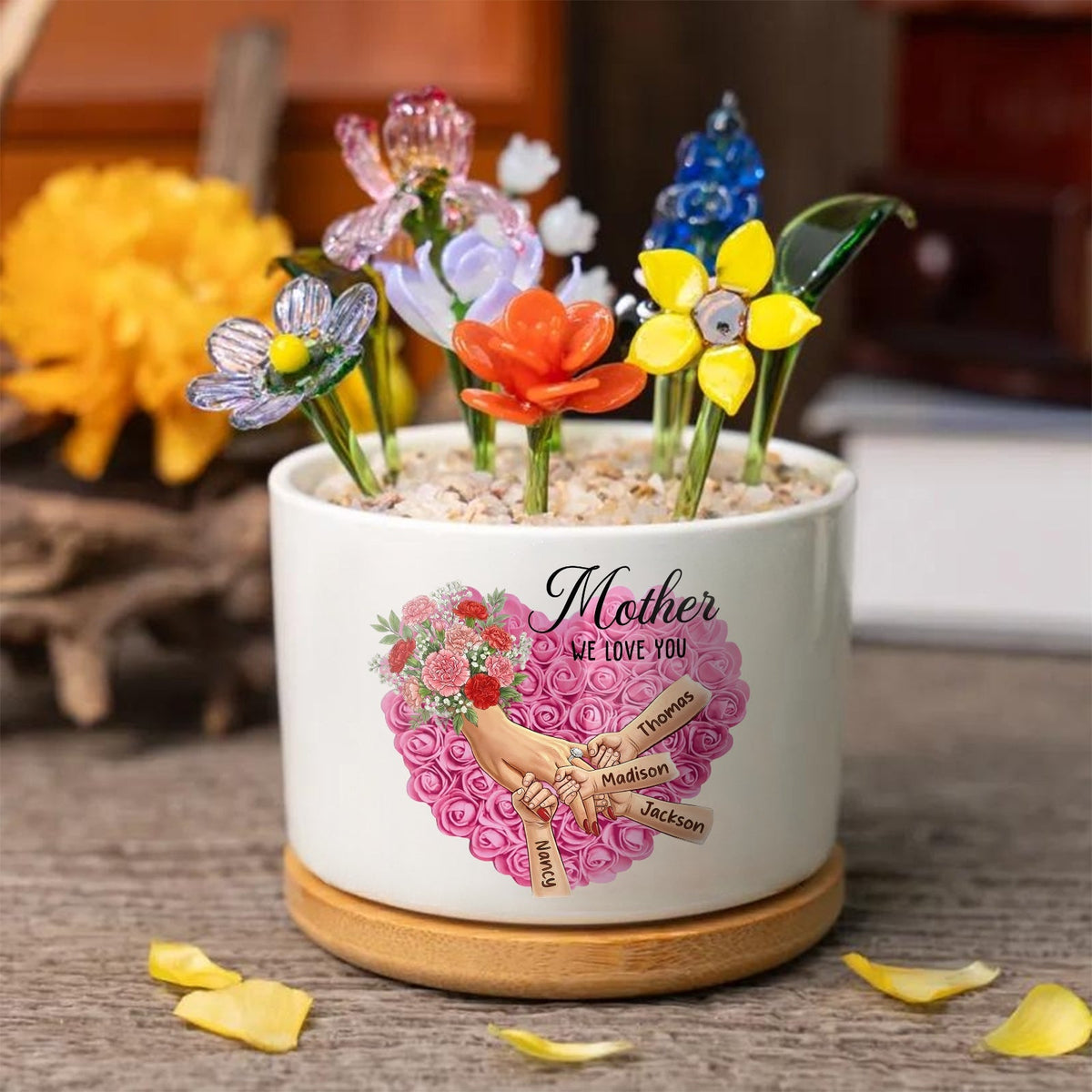 Personalized Carnation Large Plant Pot-Personalized Mom Holding Hands|Best Mother's Day Gift– Timeless Gift for Every Home