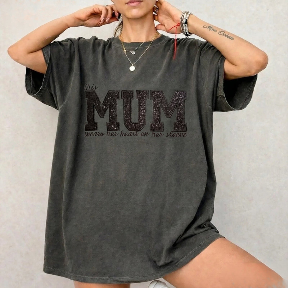 Custom Mama Glitter Embroidered Washed Sweatshirt with Kids' Names | Mother's Day Gift