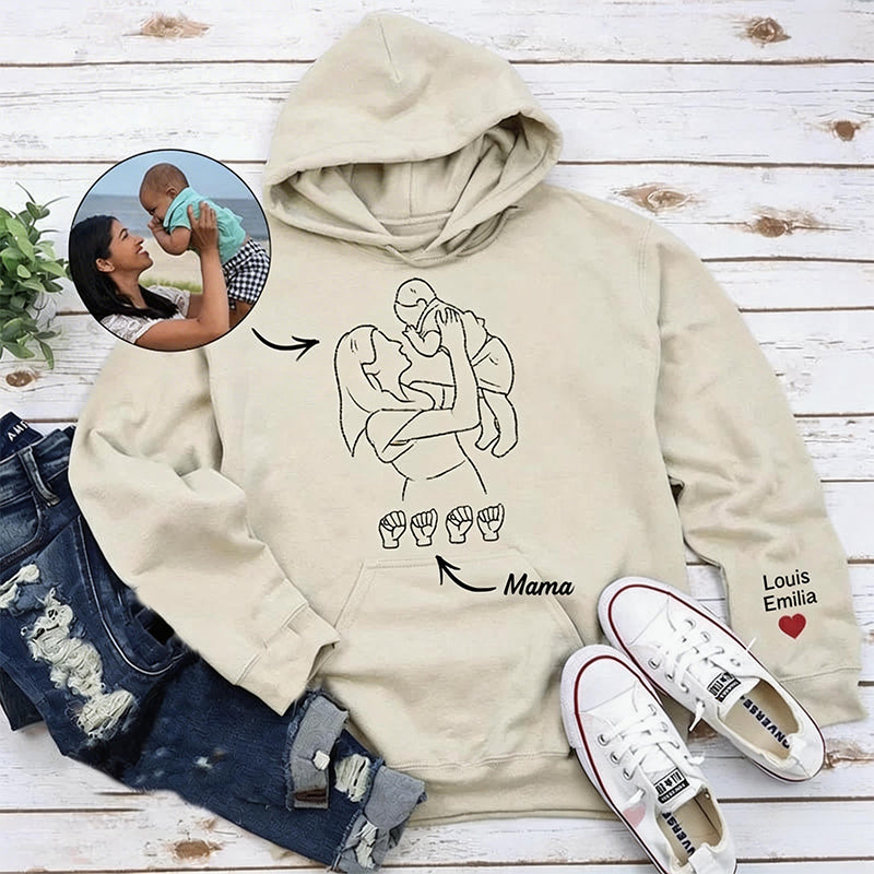 Custom Photo Outline Embroidered Sweatshirt with Sign Language | Mother's Day Gift