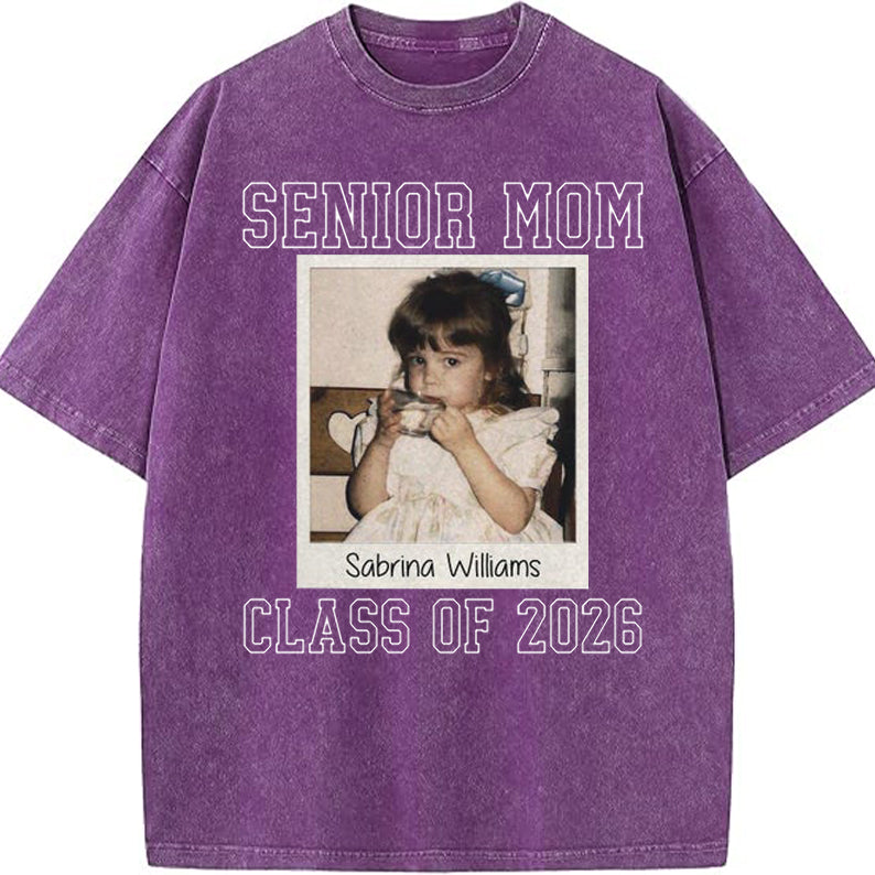 Custom Senior Mom 2026 Vintage Throwback Photo Washed Sweatshirt for Mom