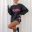 Custom Trendy and Cute Mama Embroidered Glitter Side Bow Washed Sweatshirt | Mother's Day Gift
