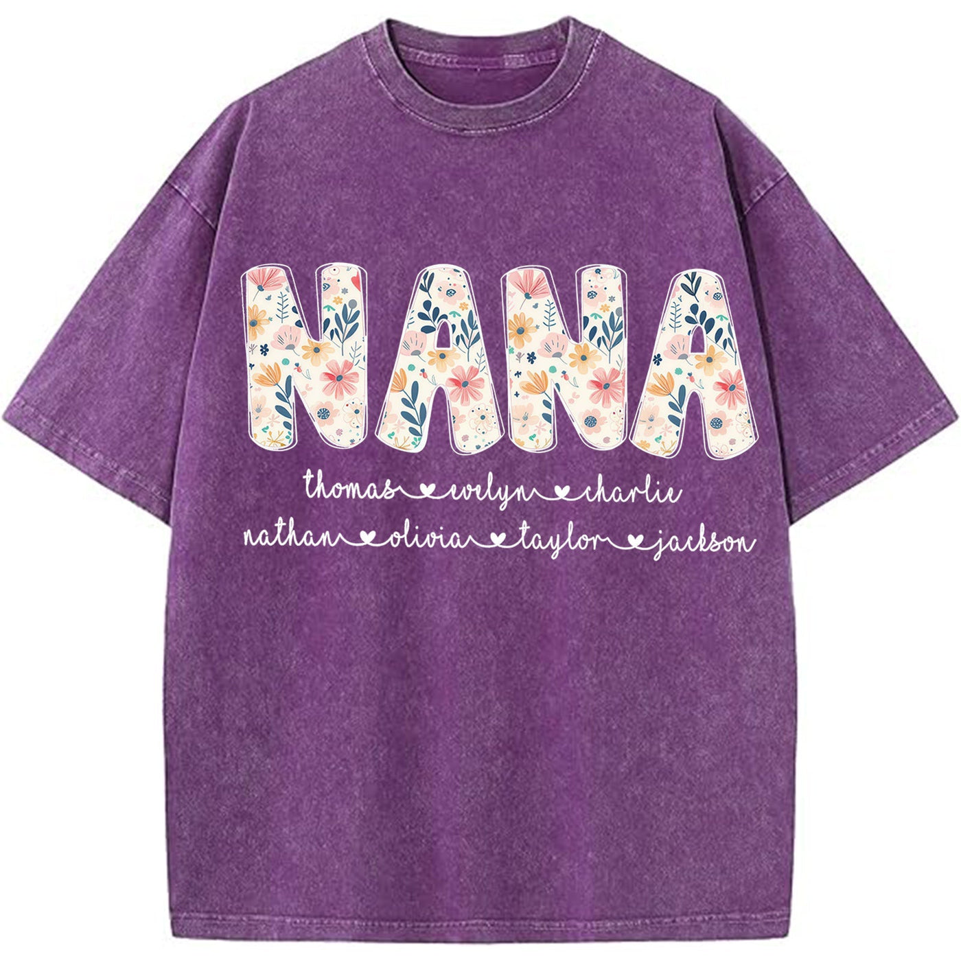 Personalized Nana Vintage Washed Sweatshirt with Grandkids' Names - Floral Grandma Gift