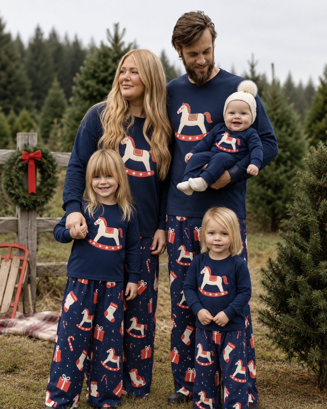 Midnight Carousel-Family Matching Christmas Cardigan Pajamas