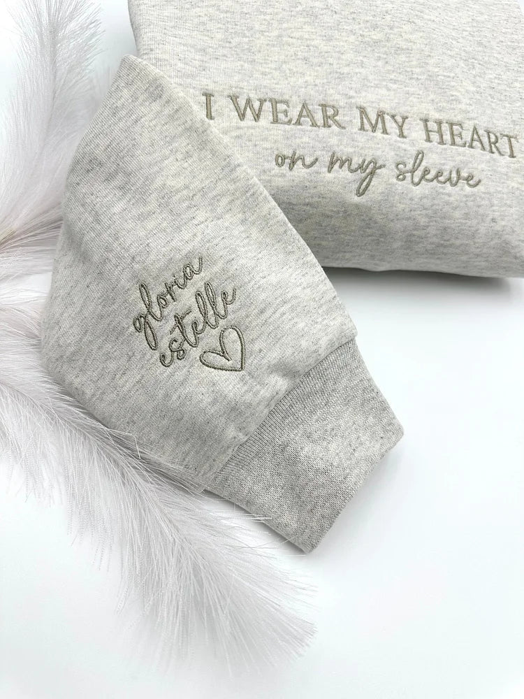 Custom I WEAR MY HEART on my sleeve Embroidered Mama Sweatshirt | Mother's Day Gift