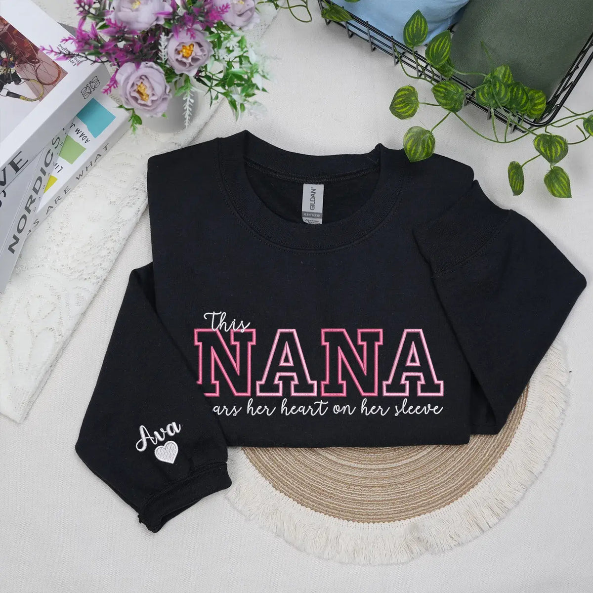 Custom Embroidered This Nana Wears Her Heart on Her Sleeve Sweatshirt | Mother's Day Gifts
