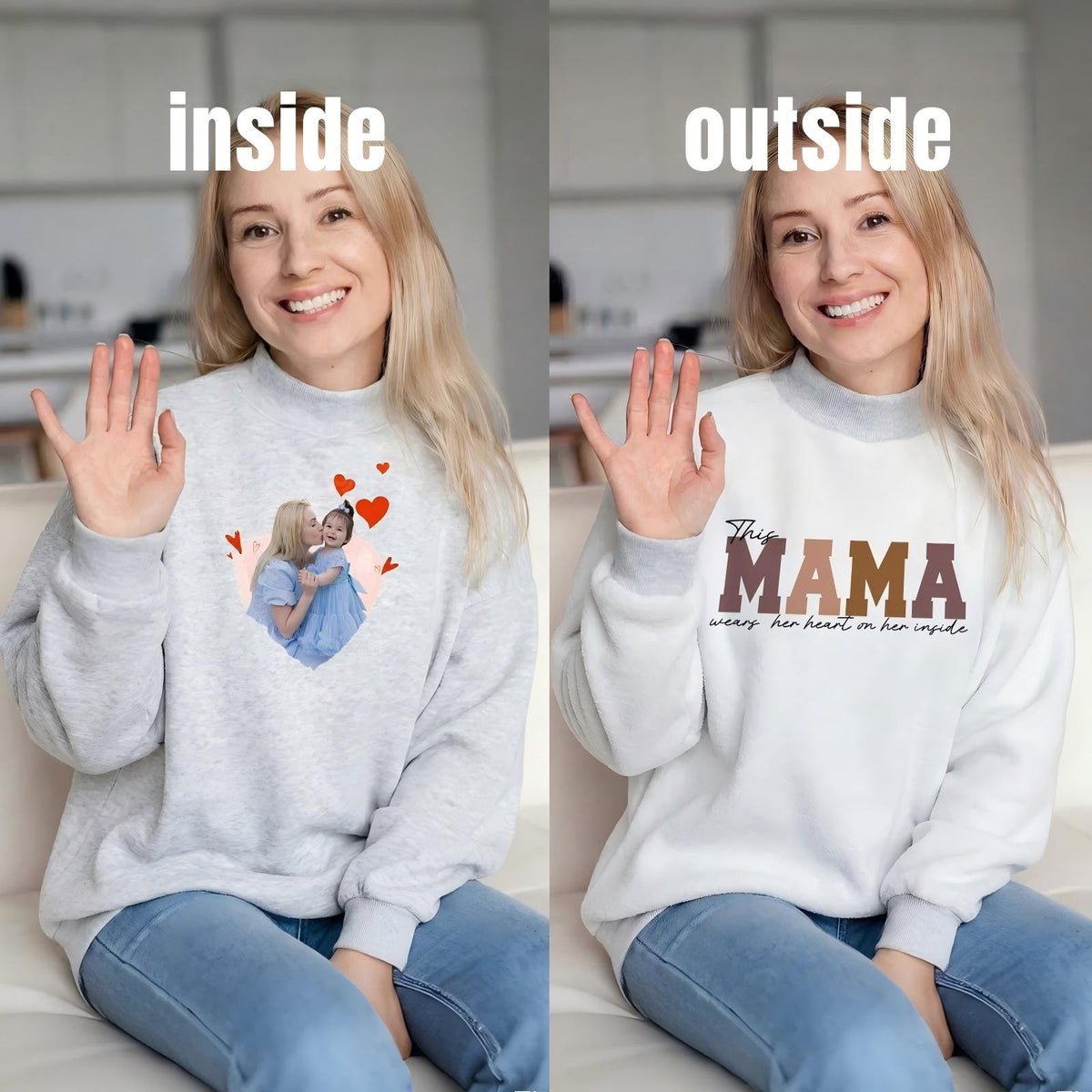 Wear Your Heart on the Inside – Custom Mama Reversible Sweatshirt |Mother's Day Gift