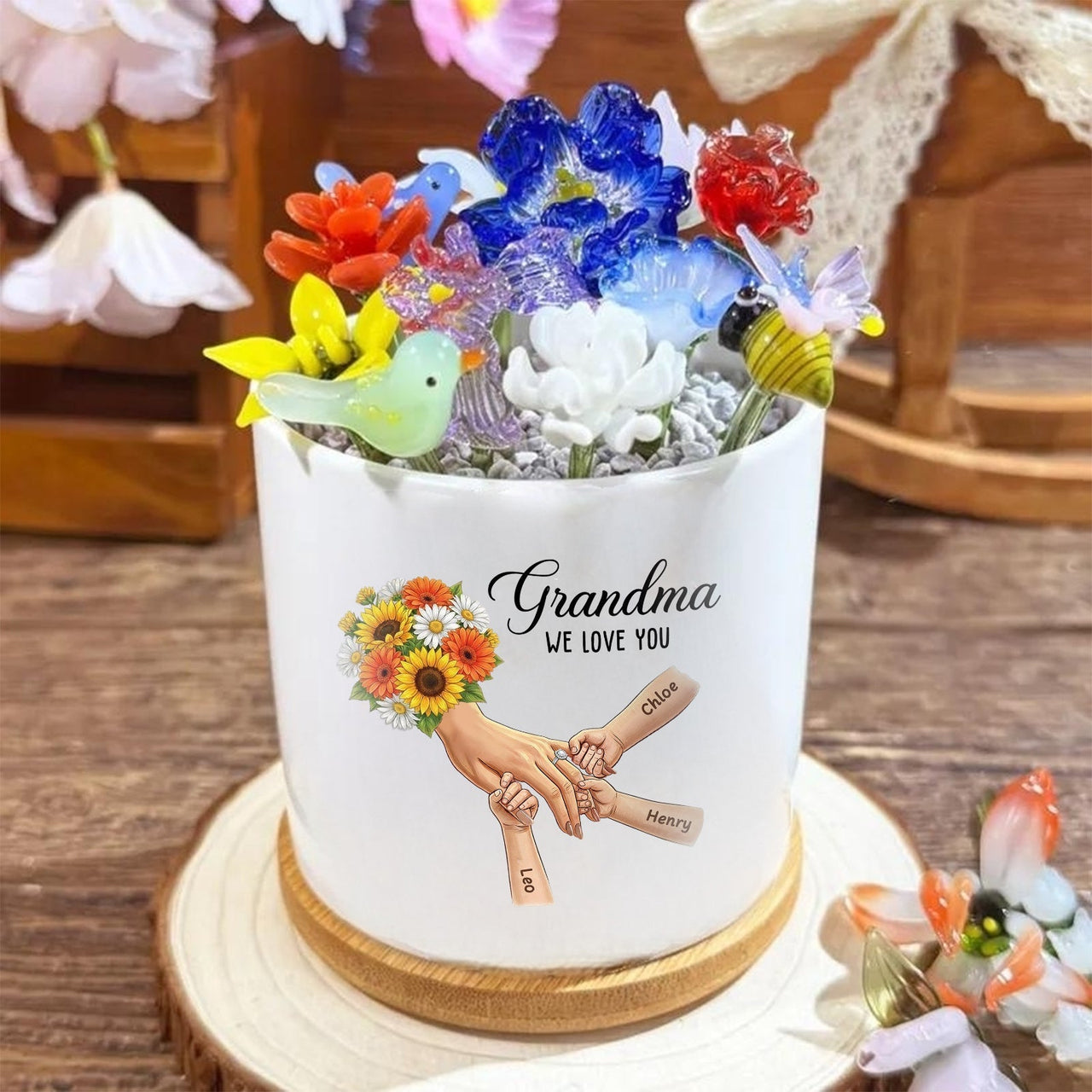 Personalized Sunflower Large Plant Pot-Personalized Mom Holding Hands|Best Mother's Day Gift– Timeless Gift for Every Home