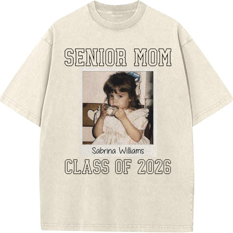 Custom Senior Mom 2026 Vintage Throwback Photo Washed Sweatshirt for Mom