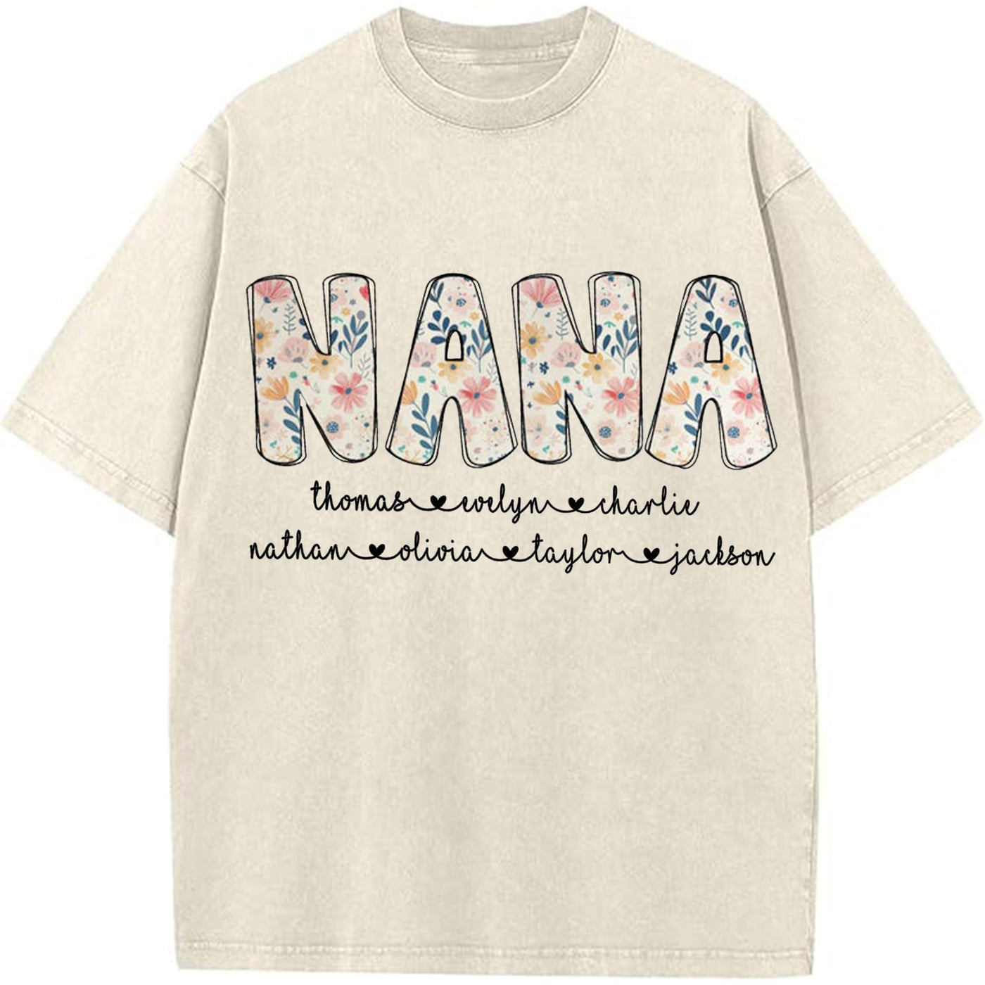 Personalized Nana Vintage Washed Sweatshirt with Grandkids' Names - Floral Grandma Gift