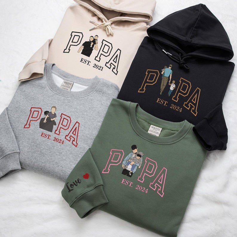 Custom Portrait from Photo Sweatshirt Embroidered Dad,Papa Sweatshirt