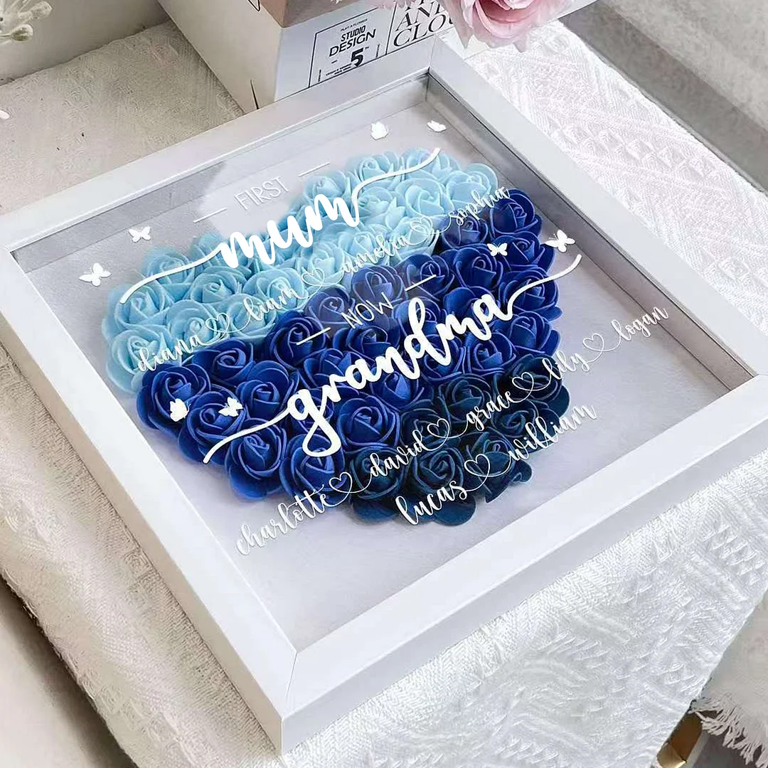 Custom Personalized First Mom Now Grandma Flower Shadow Box, Shadowbox Heart Mom Frame Gift | Mother’s Day gift