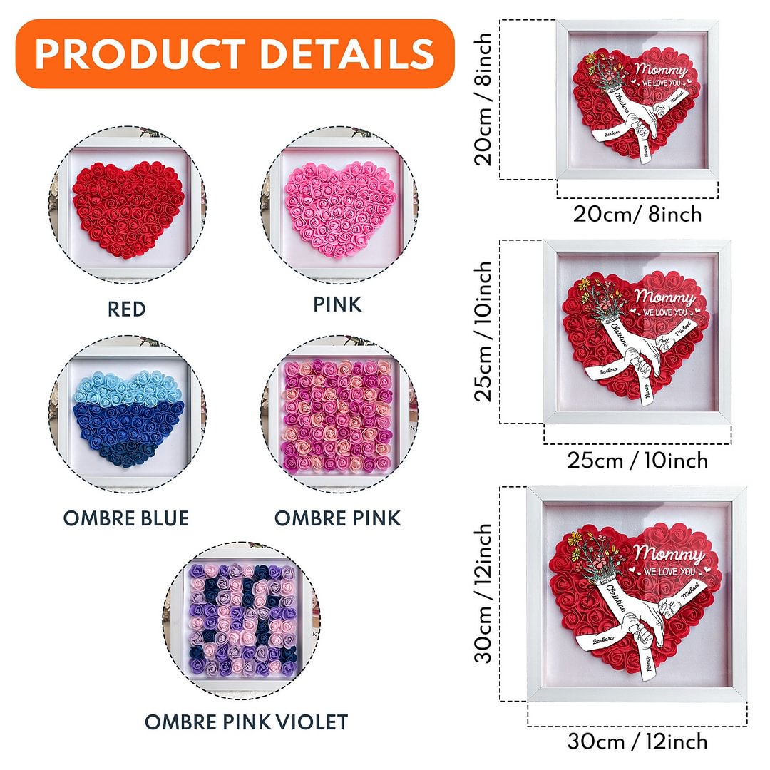 We Love You Mommy Hand Holding - Personalized Flower Shadow Box Mother's Day Gift