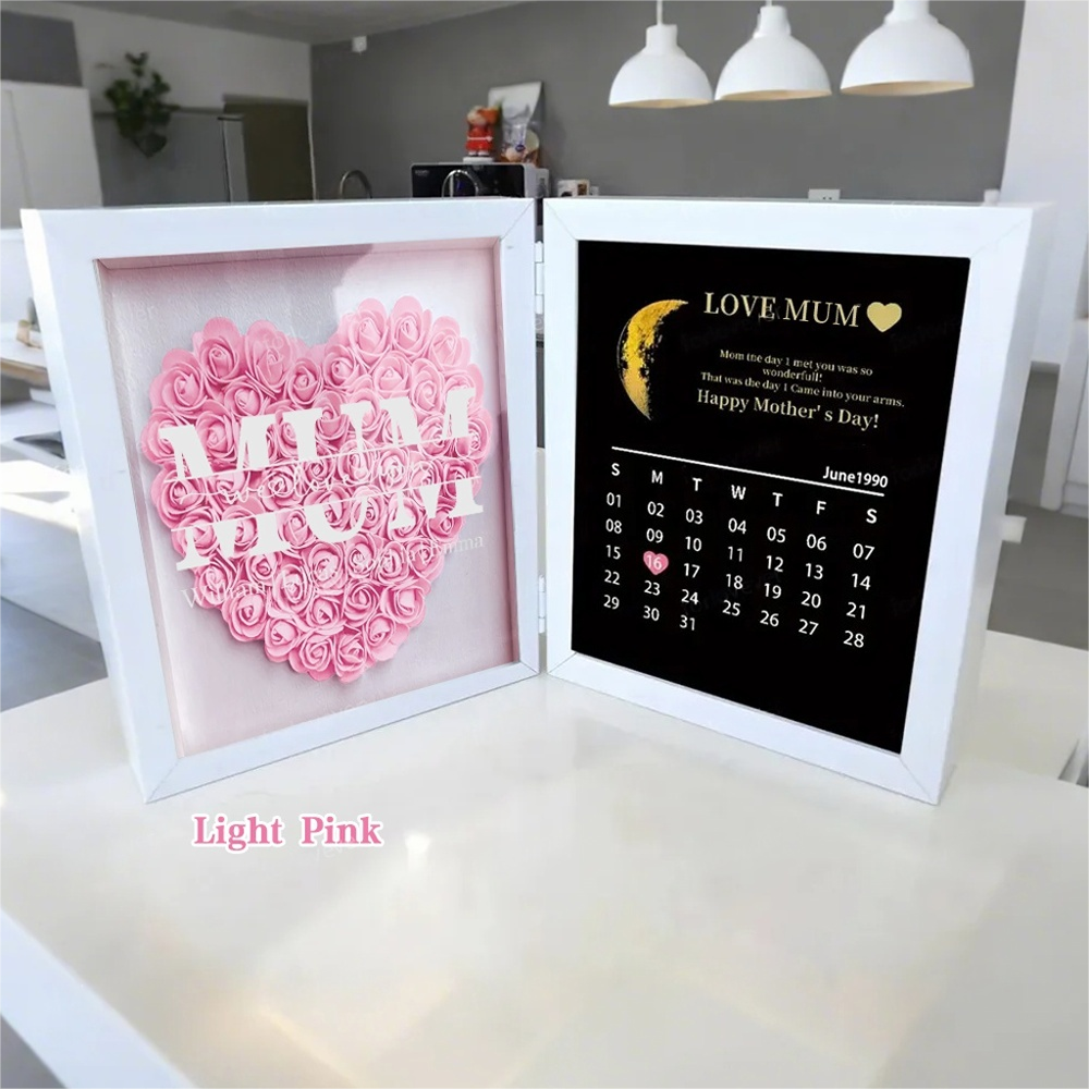 Mum We Love You With REAL MOON PHASE Anniversary Calendar - Personalized Flower Shadow Box