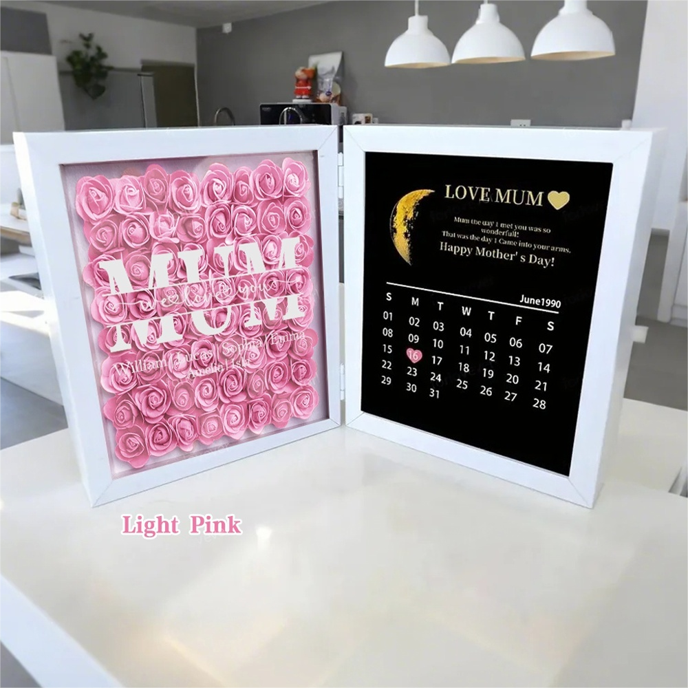 Mum We Love You With REAL MOON PHASE Anniversary Calendar - Personalized Flower Shadow Box