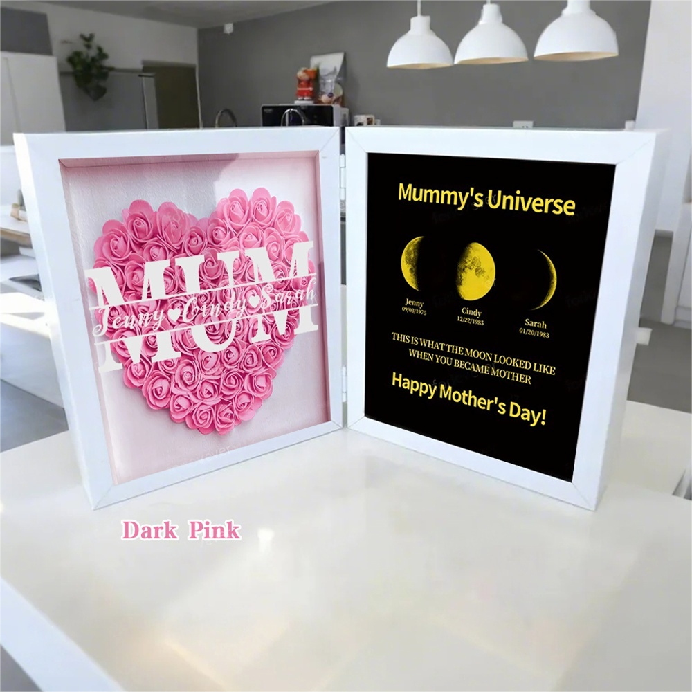 Mother's Day With REAL MOON PHASE Anniversary Calendar - Mummy's Universe Personalized Flower Shadow Box