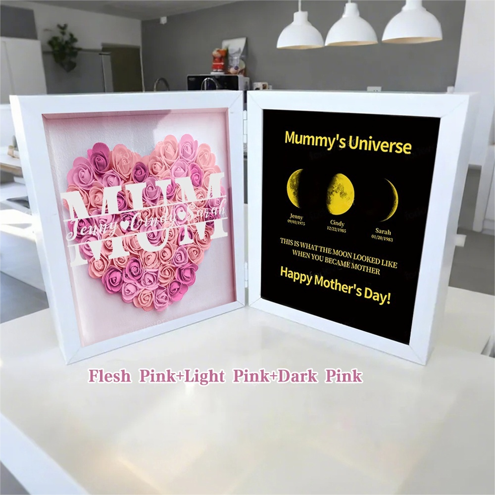 Mother's Day With REAL MOON PHASE Anniversary Calendar - Mummy's Universe Personalized Flower Shadow Box