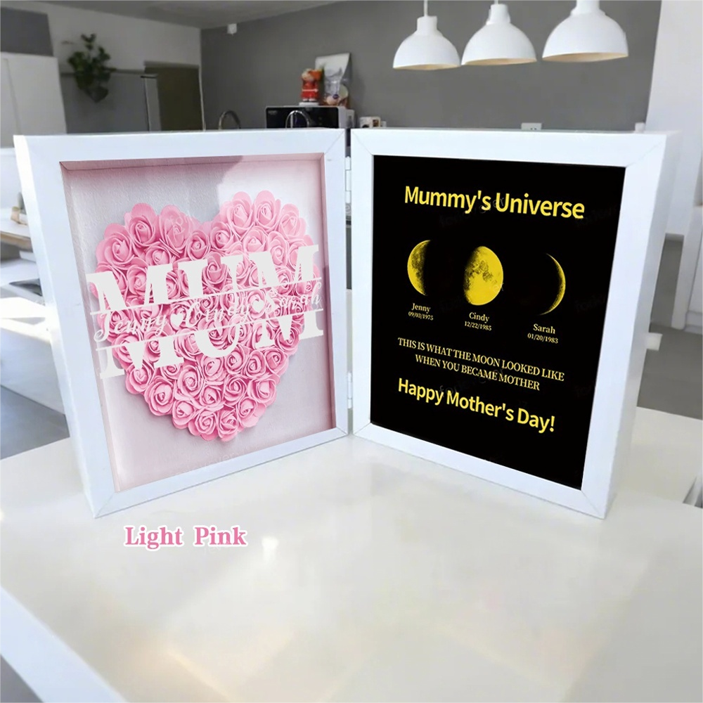 Mother's Day With REAL MOON PHASE Anniversary Calendar - Mummy's Universe Personalized Flower Shadow Box