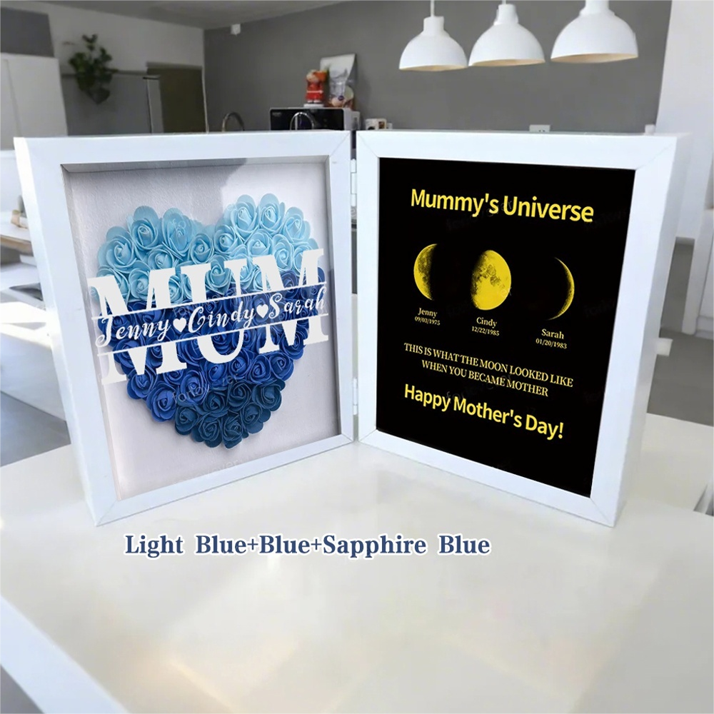 Mother's Day With REAL MOON PHASE Anniversary Calendar - Mummy's Universe Personalized Flower Shadow Box