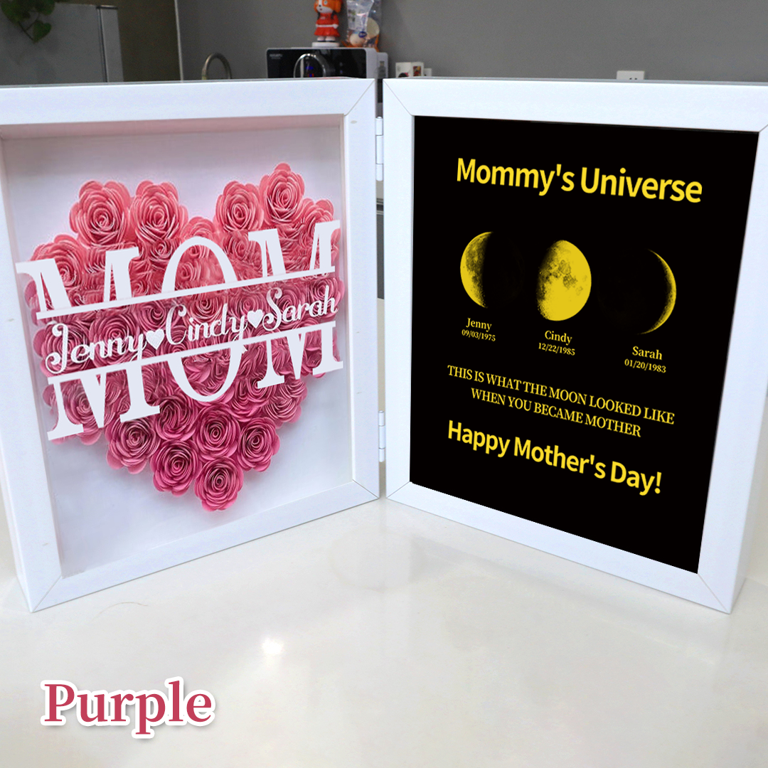 Mother's Day With REAL MOON PHASE Anniversary Calendar - Mummy's Universe Personalized Flower Shadow Box