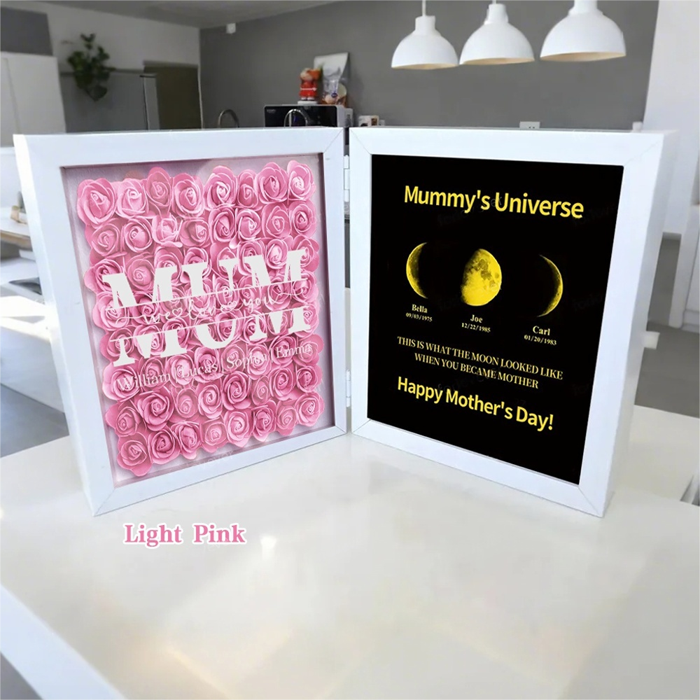 Mum We Love You With REAL MOON PHASE Anniversary Calendar - Mummy's Universe Personalized Heart Shape Flower Shadow Box